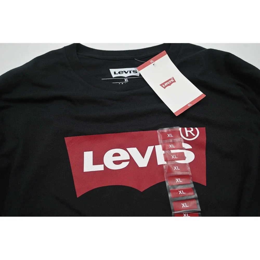 Levis Mens Long Sleeve Graphic Tee Black Batwing Logo Cotton T-Shirt XL